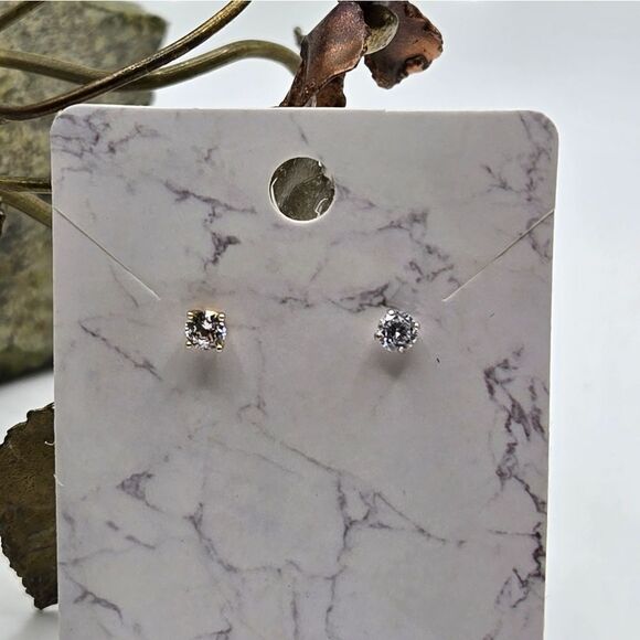 "5/$25" Mismatched Sterling Silver CZ Tiny Round Stud Earrings - Picture 7 of 8